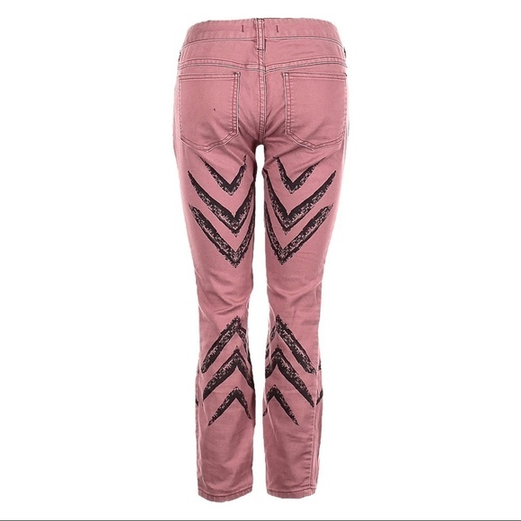 Free People Arrow Boho Print Dusty Rose Ankle Skinny Jeans Size 24 - Picture 3 of 10